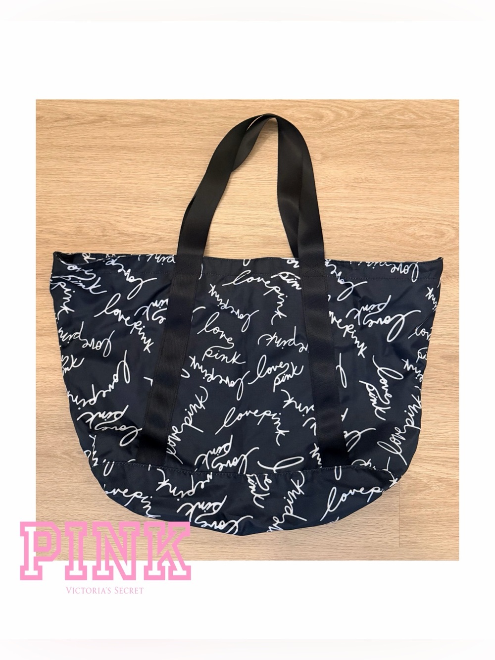 🆕 NWOT Victoria’s Secret Black Love PINK Zipper Tote Bag